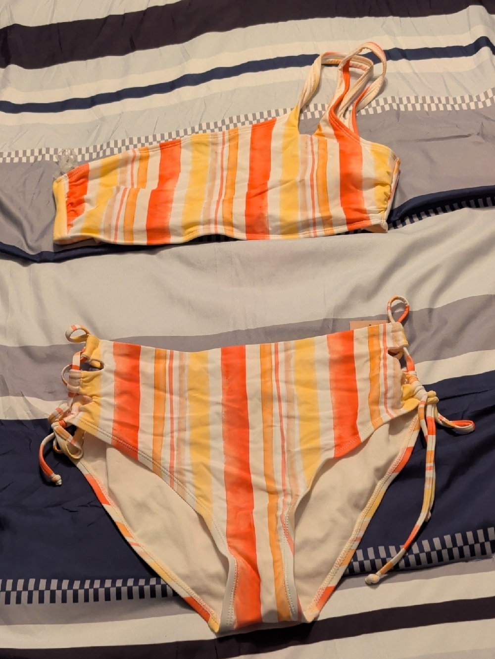 Striped Orange & Yellow Two-Piece Bikini Set Top L Bottom XL